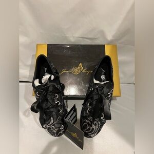 Joan Boyce Black and Silver Lace Flats